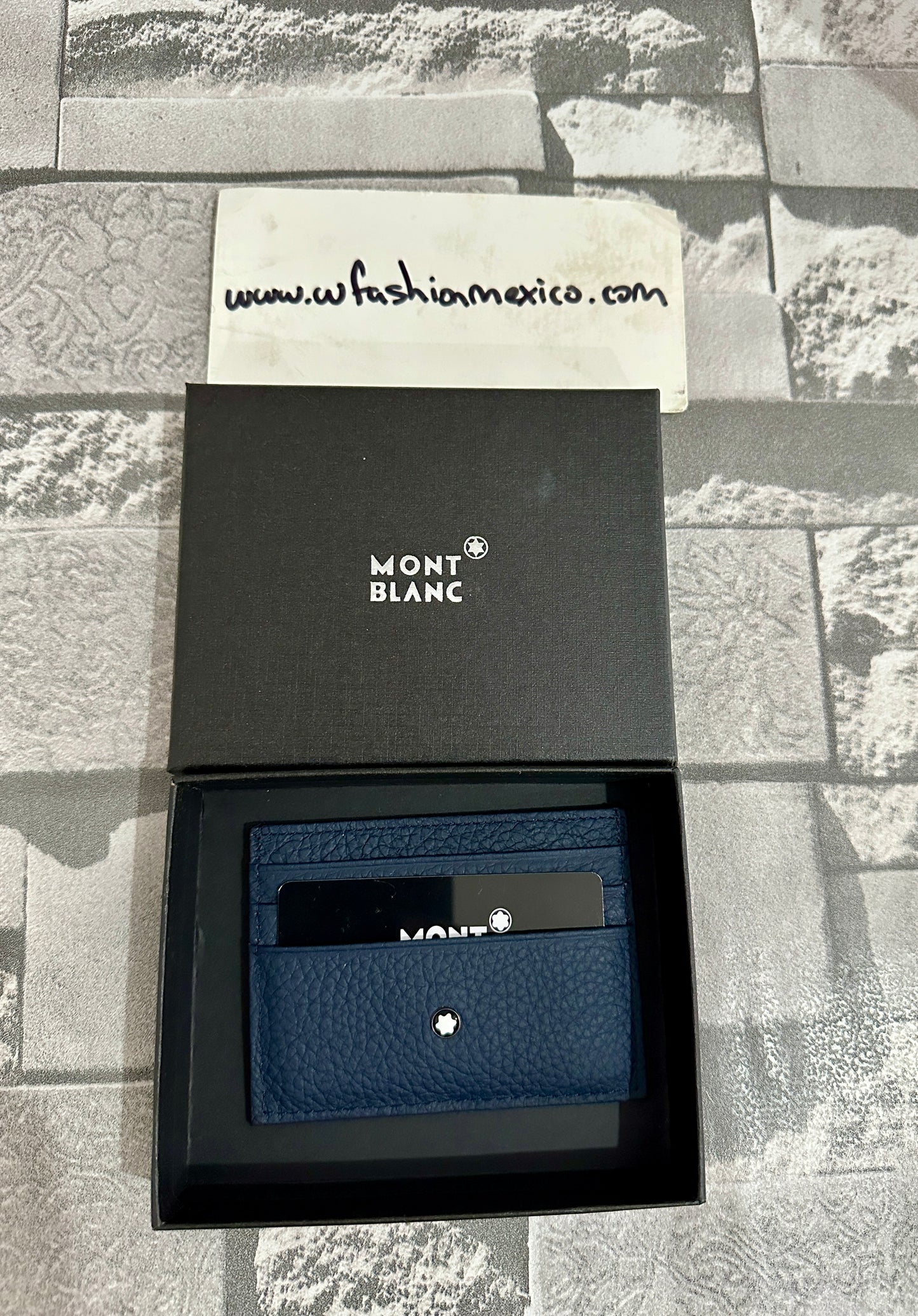 Tarjetero azul de piel genuina Mont B