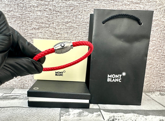 Pulsera roja MB De cuero y acero inoxidable