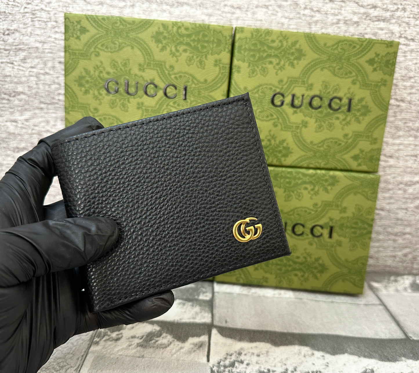 Cartera negra GUCC de piel genuina