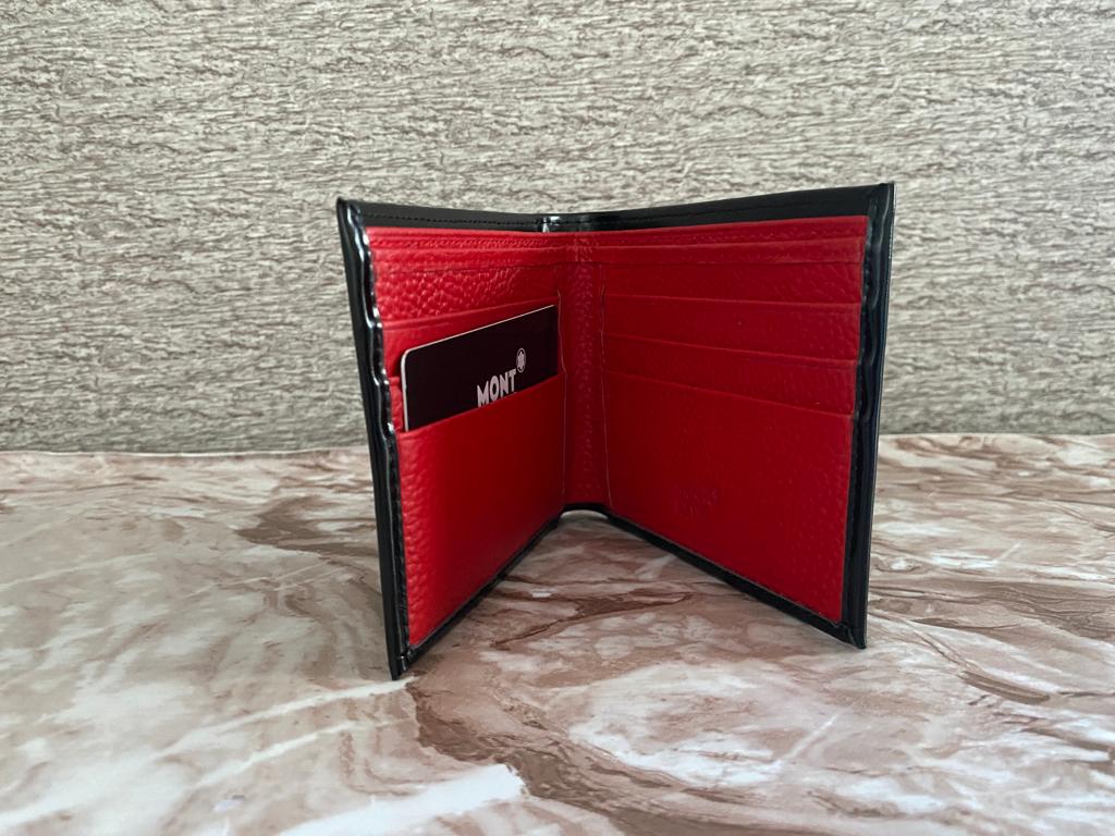 Cartera negra lisa de piel genuina MB interior rojo