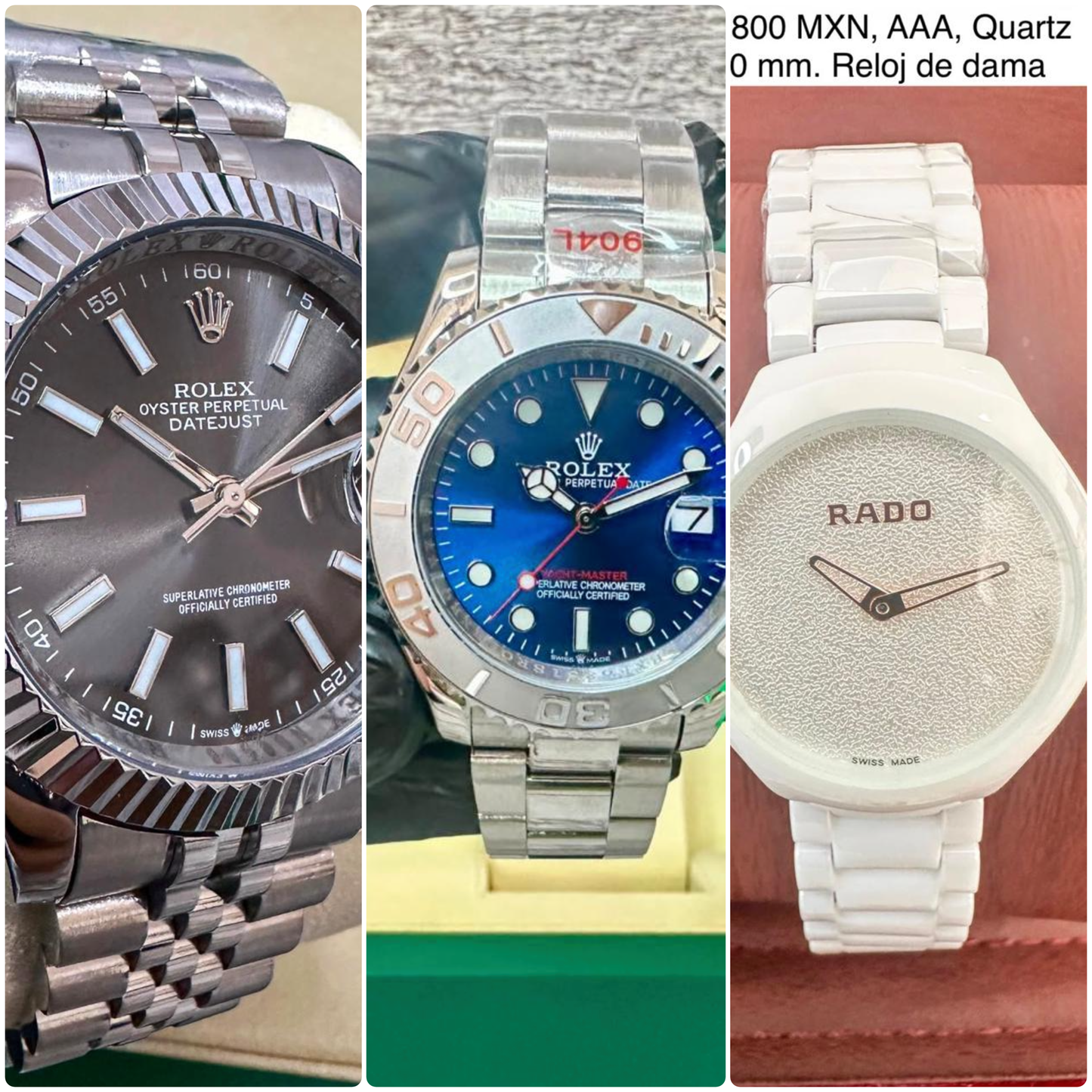 Pack de 3 relojes, 2 RLX y 1 RAD0 de dama