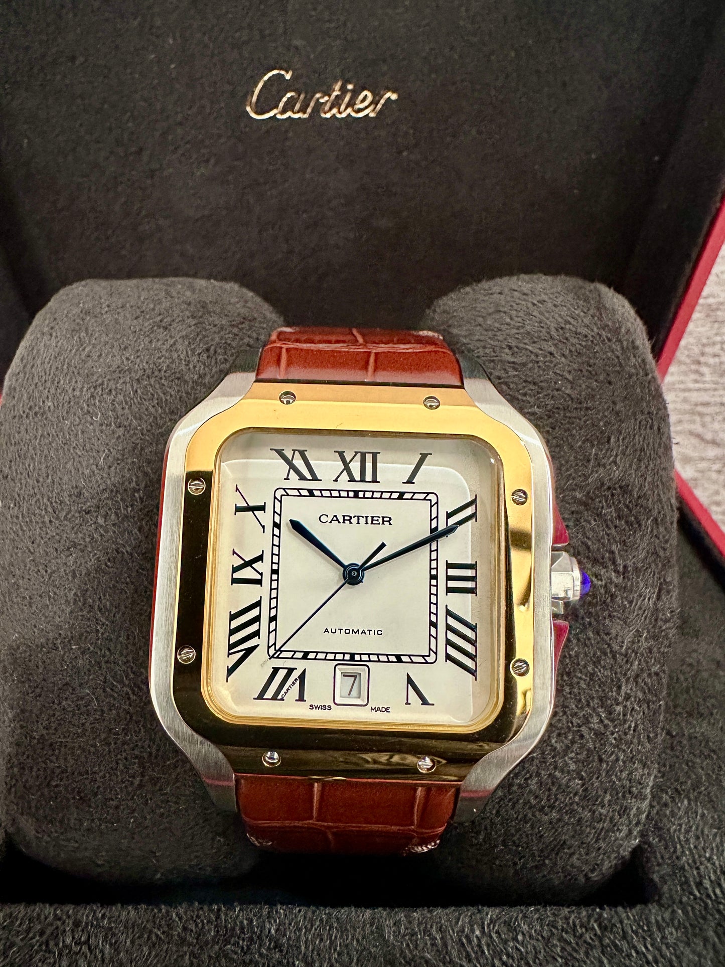 Reloj Santos Crt1er AAA Automático, Correa de piel cafe