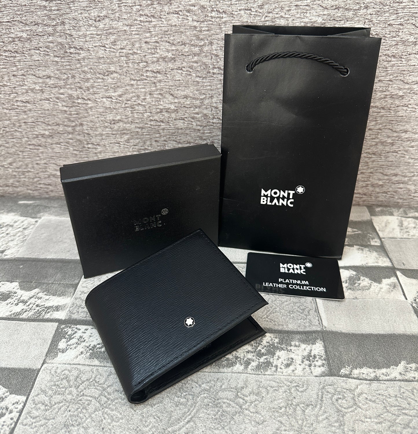 Cartera negra de piel genuina MB