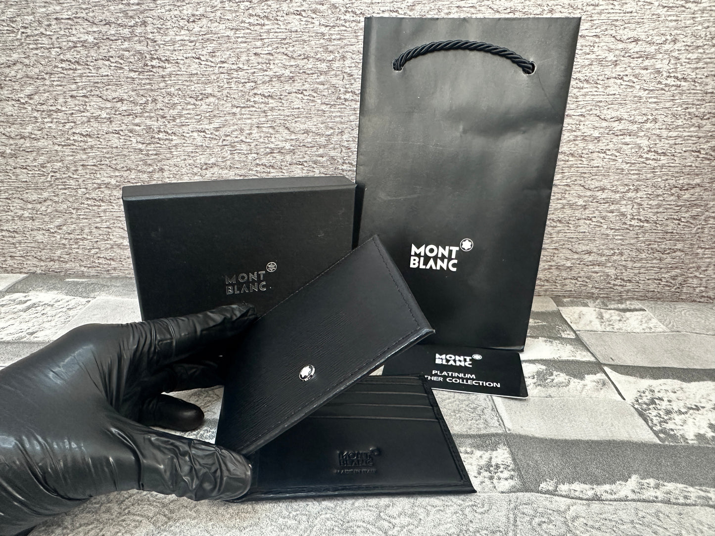 Cartera negra de piel genuina MB