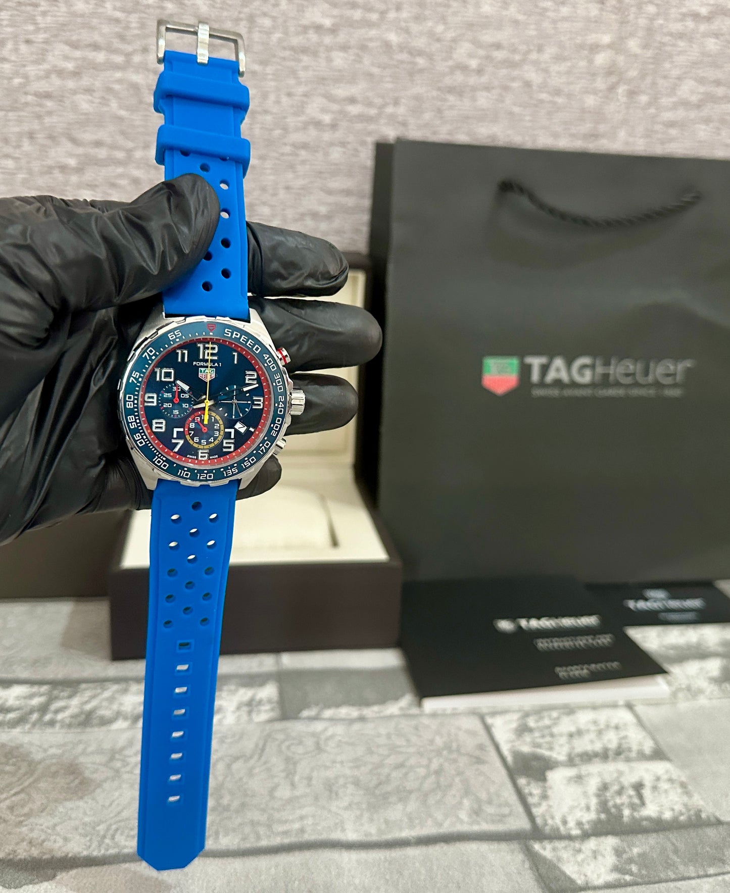 Reloj F1, AAA, Quartz, correa de caucho azul
