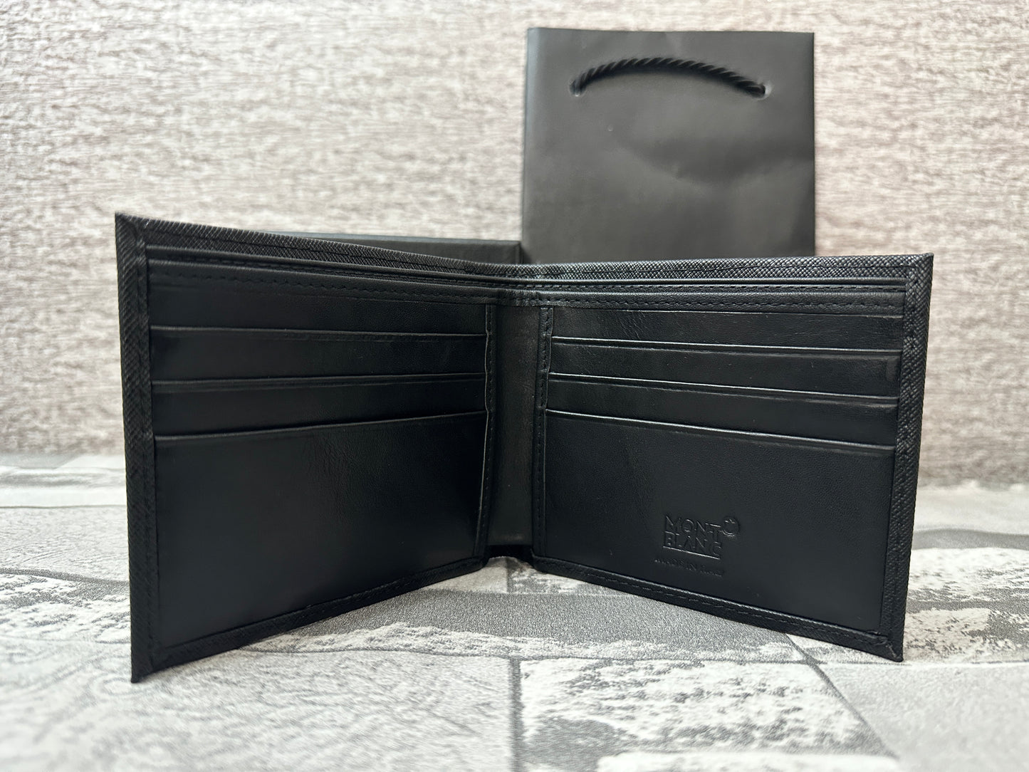 Cartera negra de piel genuina MB