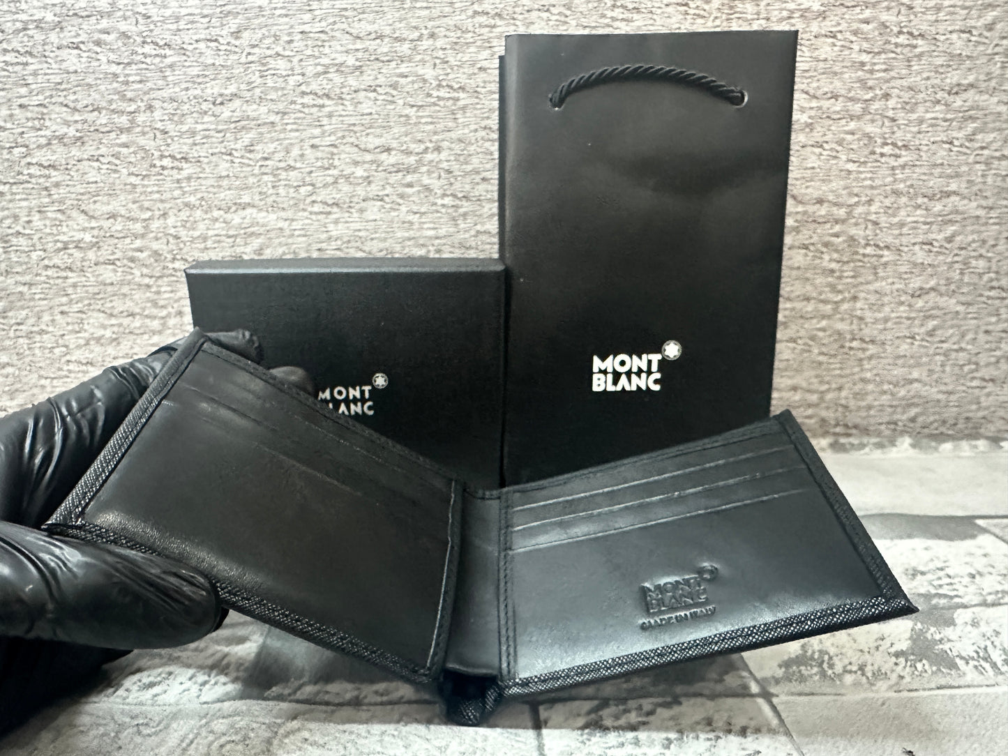 Cartera negra de piel genuina MB