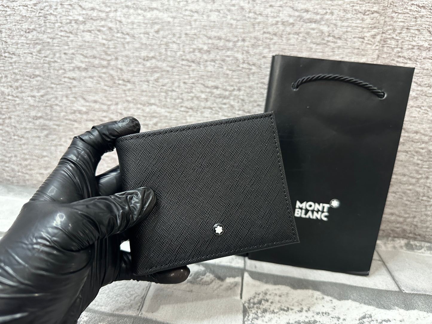 Cartera negra de piel genuina MB