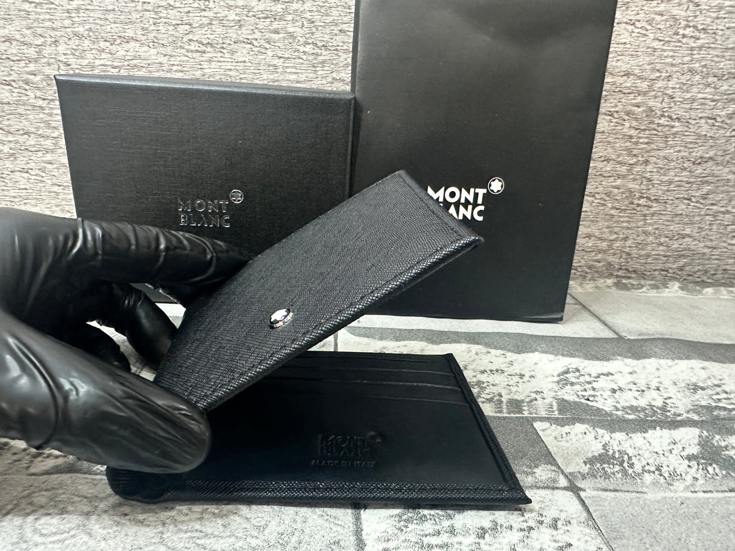 Cartera negra de piel genuina MB