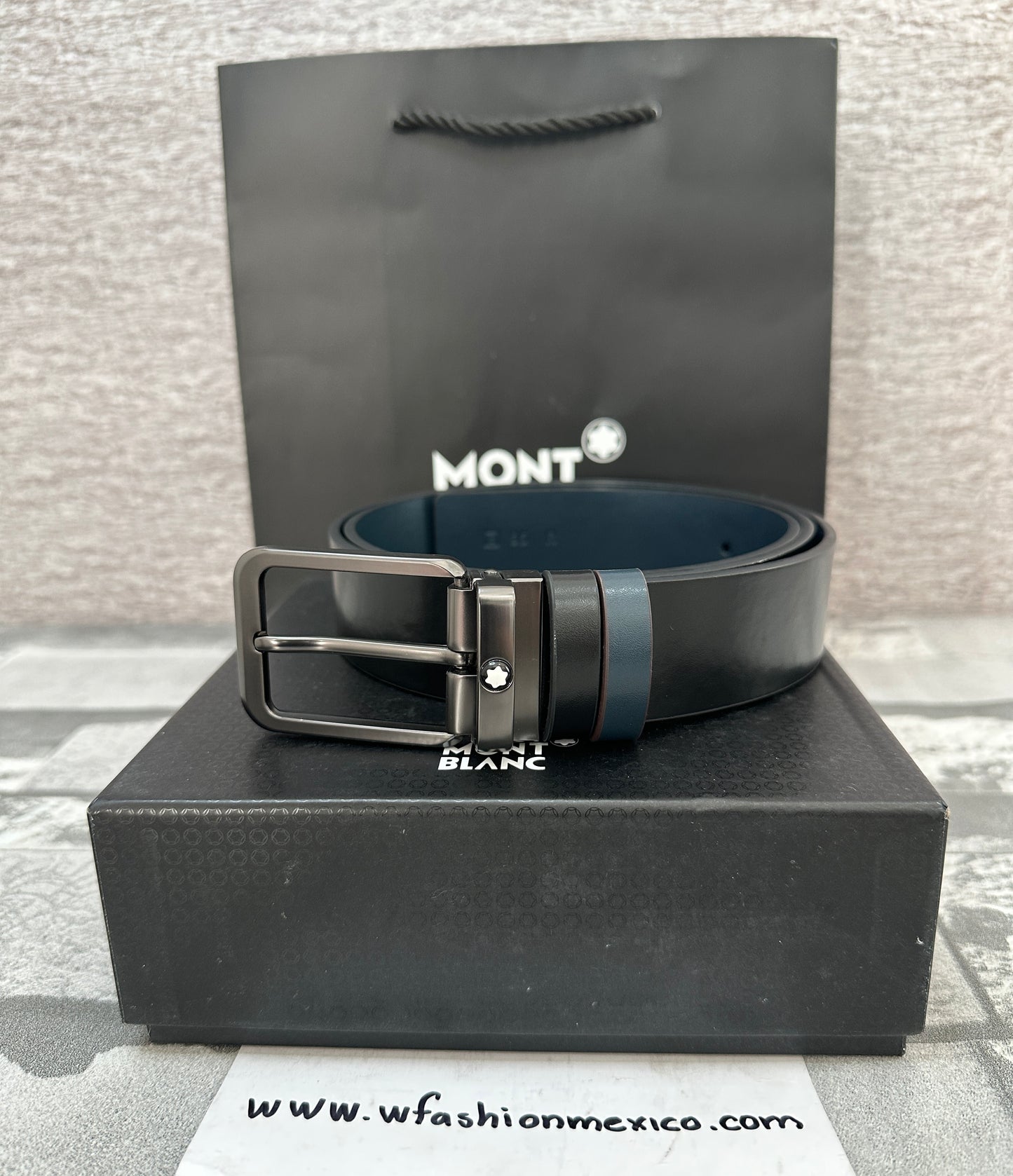Cinturón Mont B doble vista, negro con azul
